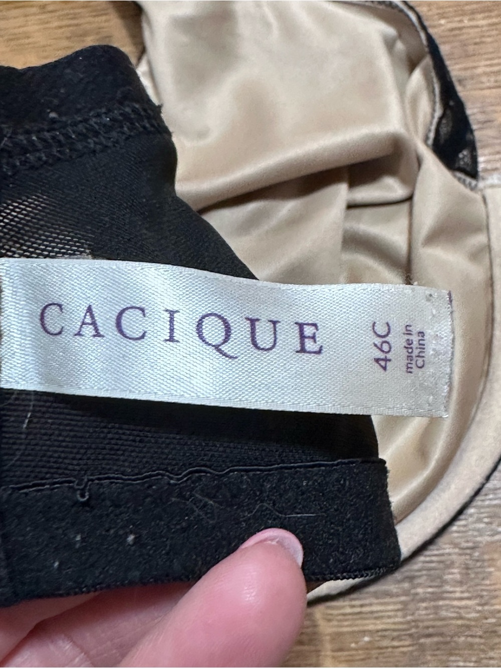Cacique Black Sheer Lace Underwire Bra with Pink Bow Sz 46C - Picture 5 of 5